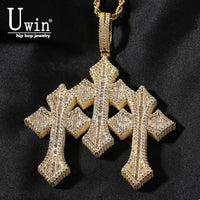 UWIN Vintage Triple Cross Pendant Punk y2k Accessories Choker Men Hiphop Necklace Men Chain Jewelry Gift